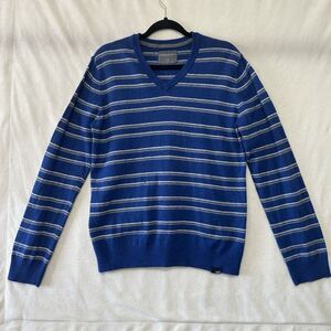 Aeropostale Sweater Men’s XL Blue Gray Striped V Neck Preppy 2014 College
